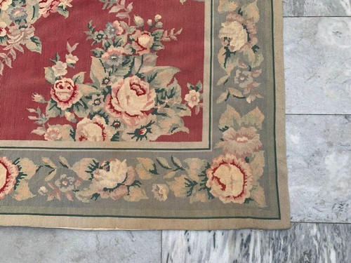 5x8 feet Vintage French Handmade Aubusson Rug Needle Point Floral Wool Kilim Rug - Picture 10 of 12