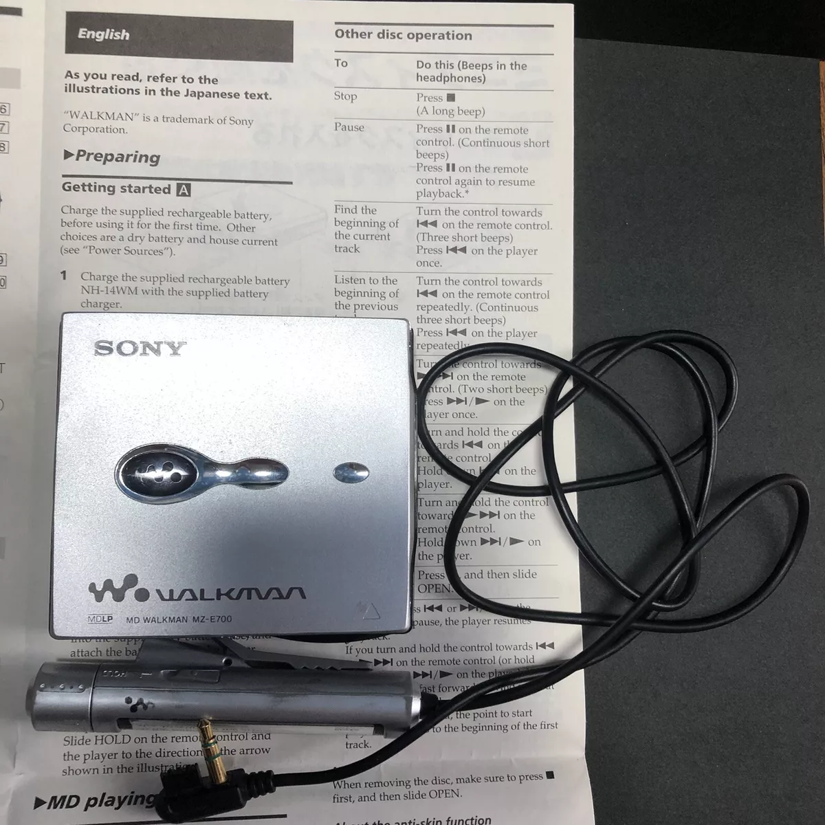 SONY Portable MiniDisc Player MD WALKMAN MZ-E700 Confirmed