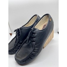 SAS Siesta Womens 9 M Black Leather Lace Up Comfort Loafers Handsewn USA Made