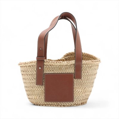 LOEWE かごバッグ ストロー レザー Loewe Basket small raffia x leather Straw bag Beige x brown | eBay