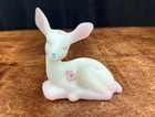 Fenton Glass Burmese Deer Figurine Hand Painted Flowers Signed Lisa G.