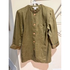 Vintage Ann Taylor Olive Green 100 Linen Button Front Jacket Size 6 Classic