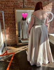 Sherri Hill 53365 Off Shoulder Bridesmaid Dress Nude Silver Size 20