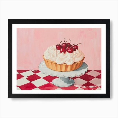 Creme Tarte & Kirschen mit rotem Käse gerahmtes Wandbild Poster Leinwanddruck Bild