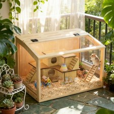 Large Wooden Hamster Cage with Flip Roof Breeder Hatching Box Enclosure Cabinet