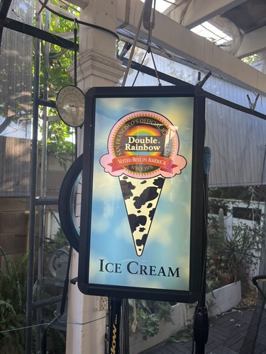 Rare 2 Sided Double Rainbow Ice Cream hanging Lighted Sign 24 x 14 x 4.5
