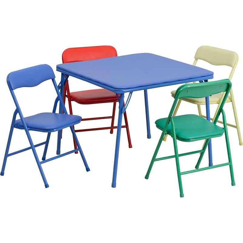 Kids Table & Chairs Set Folding Playroom Preschool Furniture Snacks Crafts Games