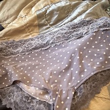 Women’s Grey & White Polka Dot Lace Boyshort Knickers Size L Mid Rise Stretch
