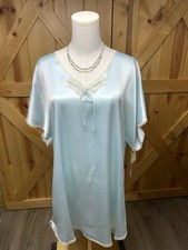 Vintage L Val Mode Baby Blue Satin Lace Chemise Lingerie Coquette Cottagecore