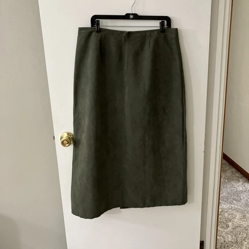 Falda larga de gamuza verde Jaclyn Smith envolvente con cremallera trasera talla 16 Foto 4 de 4