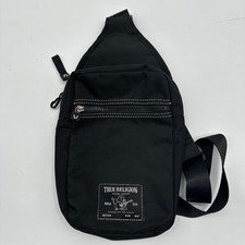 True Religion Black Canvas Sling Bag Crossbody World Tour Buddha Logo Stitching