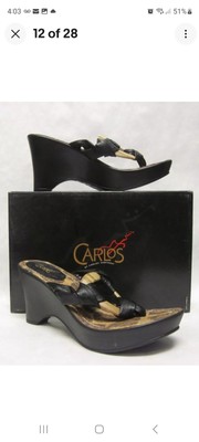 CARLOS SANTANA Mojito Black Wedge Heel Flip Flops Thong Sandals Size 