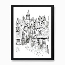 Hogsmeade Village (Harry Potter) Fa Framed Wall Art Poster Canvas Print Picture