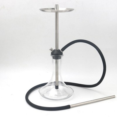 Stainless Steel Hookah Shisha Set w/ Glass Base, Tray, Hose & Mouthpiece
