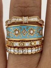 4pcs Yellow Gold Cubic Zirconia Ring Set Size 5 6 7 8 9 10 11 12