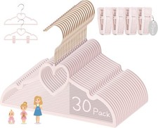Pink Velvet Baby Hangers - 30 Pack 11inch Heart Toddler Hangers with 10pcs