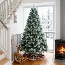 6 ft Artificial Flocked Frosted Christmas Tree with 66 Pine Cones 988 PVC Tips