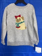 NWT Christmas Sweatshirt Girls size 6 Long Sleeve Top Dog With Bow Gray 354