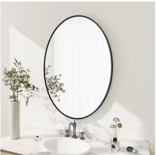24 in. W x 36 in. H Oval Metal Framed Wall Bathroom Vanity Mirror Black