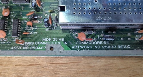 Commodore 64 Mainboard - 1983 ASSY 250407 Rev C - MOS 6581 SID Chip Intact