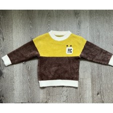 Kids Pig Face Sweater Yellow Brown Fuzzy Knit Pullover Top See Measurementsjhn