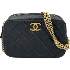 CHANEL Camera Bag Black Lambskin Shoulder Bag Gold Hardware Dust Bag Box #OK1227
