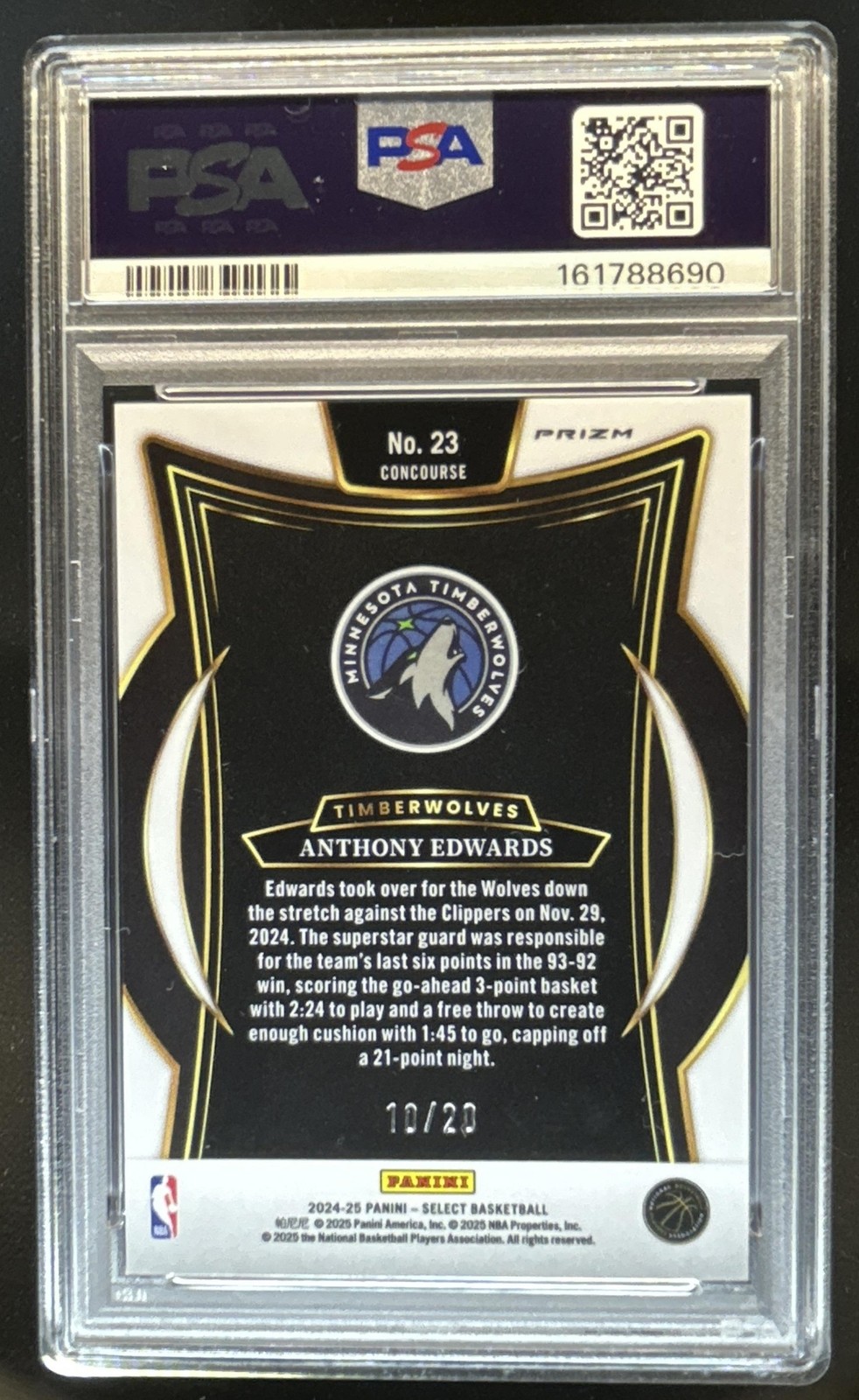 2024-25 Select Anthony Edwards Multiwave #/20 PSA 9 view 2