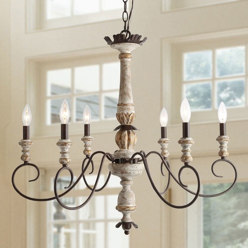 The Gray Barn French Country 6-Light Wood Chandelier Classic White D31" x H28"