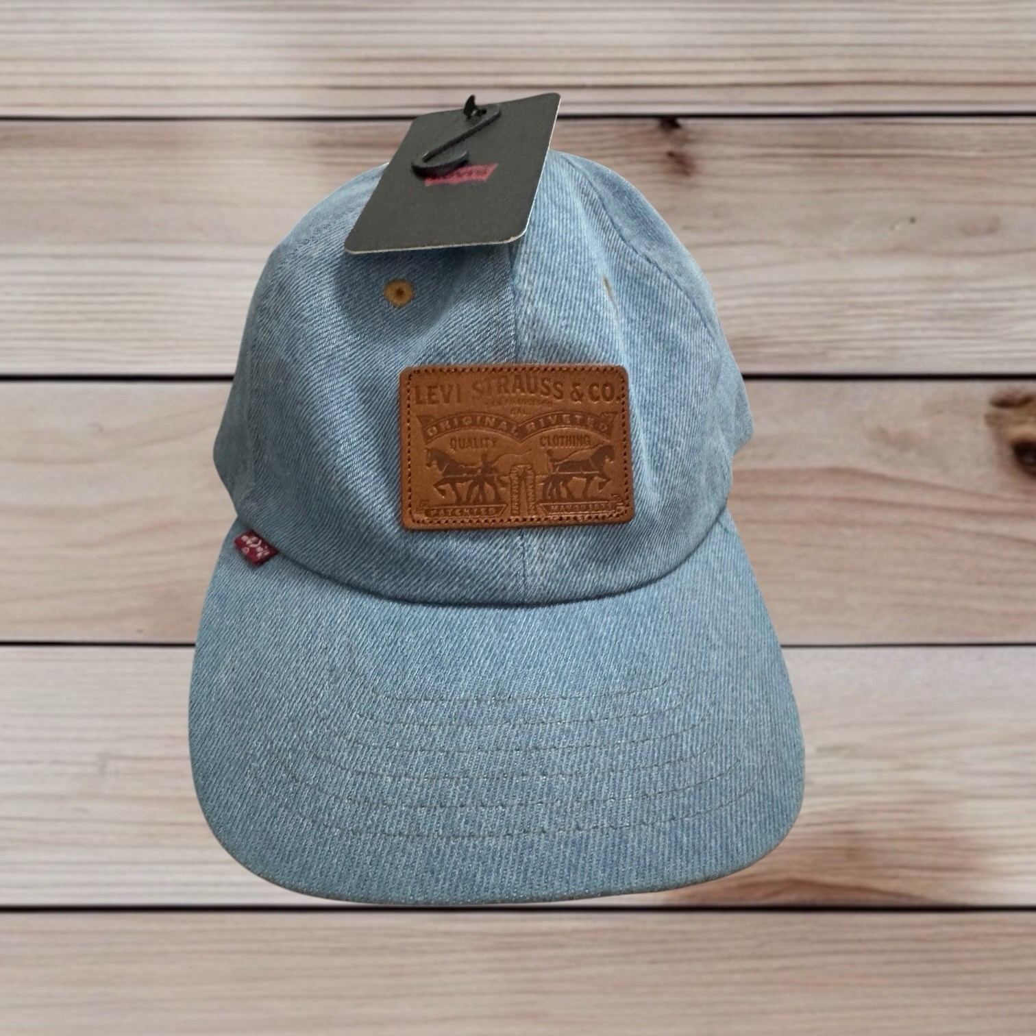 Levi Strauss Denim Blue Leather Logo Patch Strapback Baseball Cap Dad Hat New - Image 2