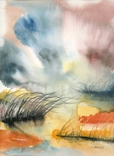 Original Watercolor Painting, Abstract landscape by Vasil Vasilev