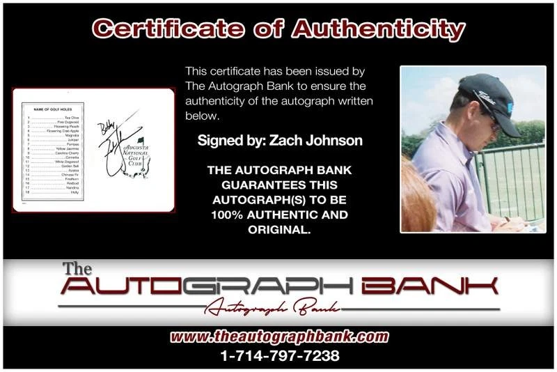 Cartão de pontuação autêntico assinado por Zach Johnson PGA Masters com certificado autografado A0001 - Imagem 2 de 2
