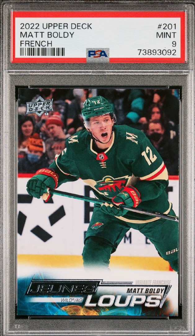 2022 Matt Boldy Upper Deck Series 1 Young Guns French Rookie RC #201 PSA 9