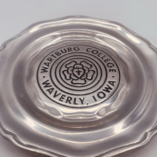Vintage 1960s Wartburg College PEWTER Trinket Plate Decor / Memorabilia 6” - Picture 2 of 8