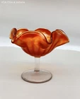 Carnival Glass Marigold Iridescent Ruffled Ribbed Compote Candy Dish Vintage