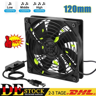 USB Lüfter PC Ventilator 120mm Leise PC Gehäuselüfter Einstellbare Fan 5V 3 Modi