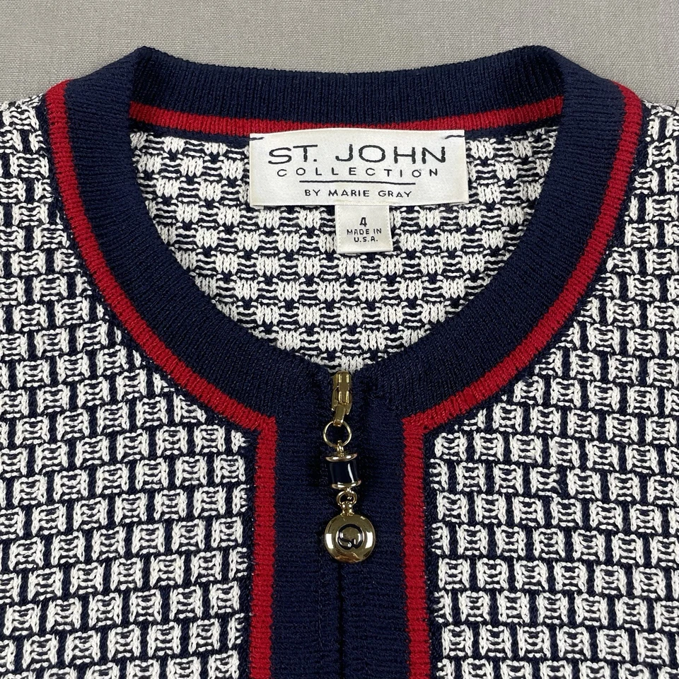 Chaqueta St. John Collection By Marie gris para mujer 4 cremallera completa tejida azul blanco rojo Foto 3 de 4