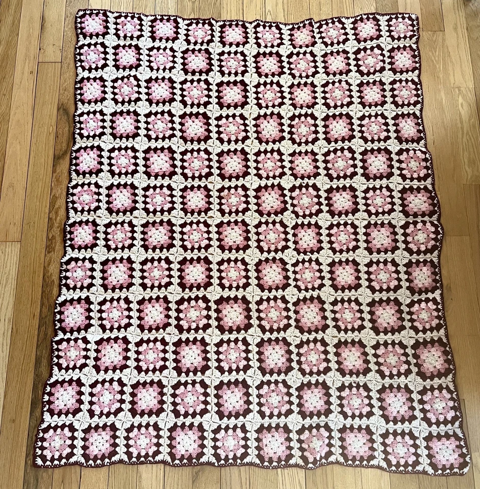 Винтажное афганское плед ручной работы Granny Square 52x60"" - Изображение 4 из 4