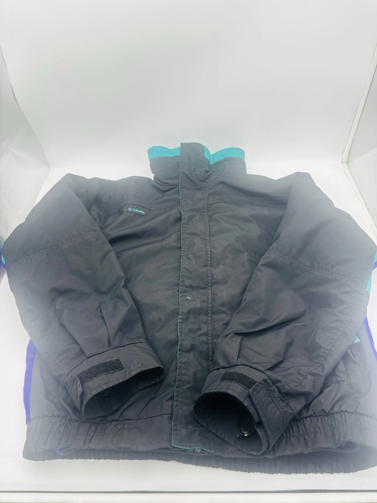 Vtg Columbia Sportswear Company Bugaboo L Jacket Color Block Black Purple Teal