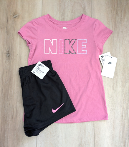 Nike Girls T-Shirt & Shorts Set Size 6X NWT 2-Piece Outfit Pink, Black