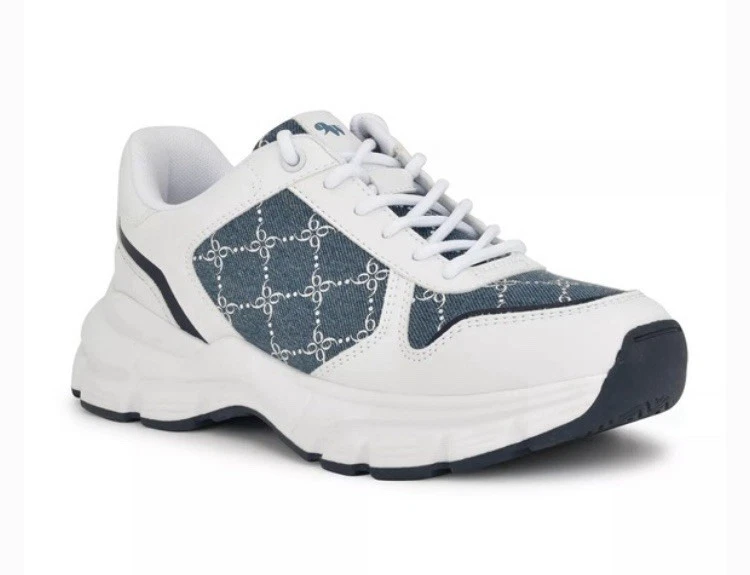 Nuevo en caja Zapatos para mujer Nine West - Talla 9 - Bask 3 - Tenis gruesos blancos y de mezclilla Foto 3 de 4