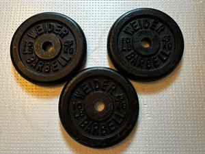 Vintage WEIDER Barbell Standard (3) 10lb Weight Plates Rare HTF 30lbs Total