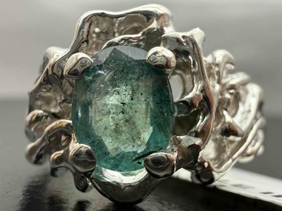 1.605 CT MINED RUTILE EMERALD .925 STERLING SILVER MENS RING SZ 11.75, 6GR