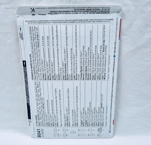 Simplicity 8041 OS American Girl 18" Doll Clothes Sewing Fabric Pattern - Picture 2 of 2