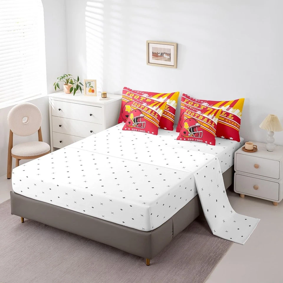 Juegos de cama dobles Football Lovers, juego de edredón decoración deportiva de fútbol rojo y... Foto 4 de 4