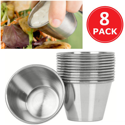 8 x Edelstahl Soßentöpfe Tassen 2,5oz 70ml Auflaufförmchen Gewürz Servierschalen