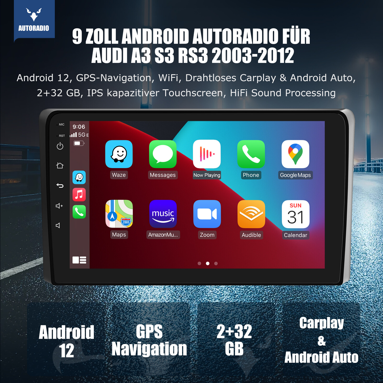 Pour Audi A3 S3 RS3 8P 8V 8PA 9'' Apple Carplay Autoradio Android 12