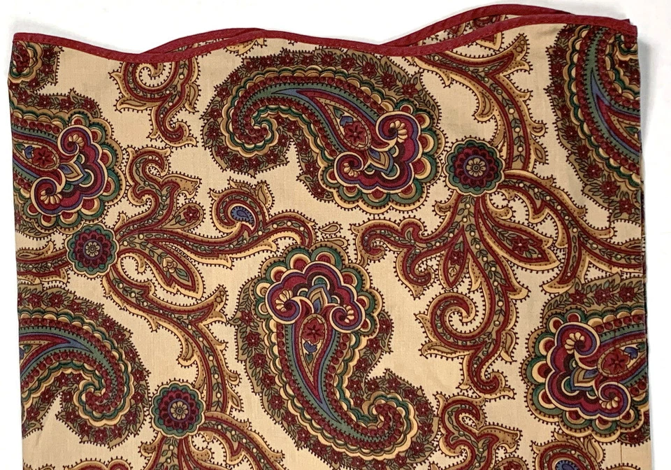 Vintage Custom Paisley Curtains Drapes Scalloped 2 Panels Purple Brown Tan 92 - Image 2 of 4