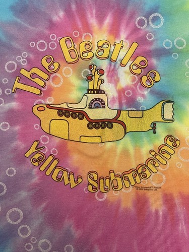 Y2K Liquid Blue Beatles Yellow Submarine Youth Tie-Dye S/S T-Shirt USA Size L - Picture 2 of 11