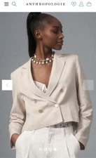 DOLAN Left Coast Pleated-Back Cropped Blazer Gold Buttons Linen Blend Size L