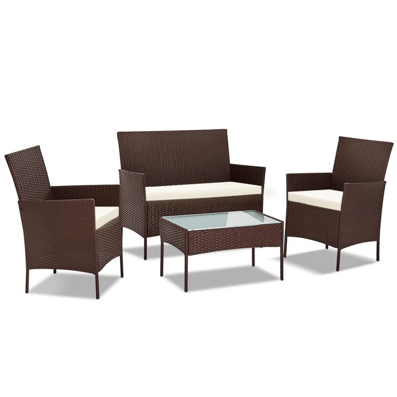 4 Piece Rattan Outdoor Set Brown Afterpay Available